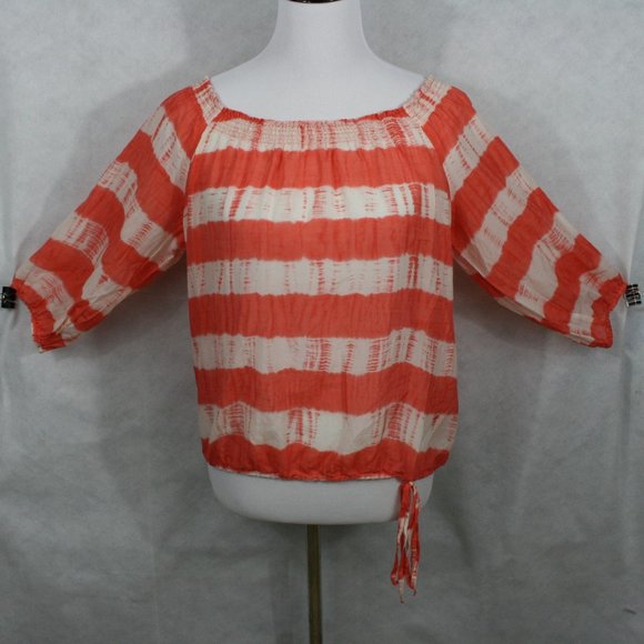 LOFT Tops - Ann Taylor Loft Petites Orange/White Sheer Cotton/